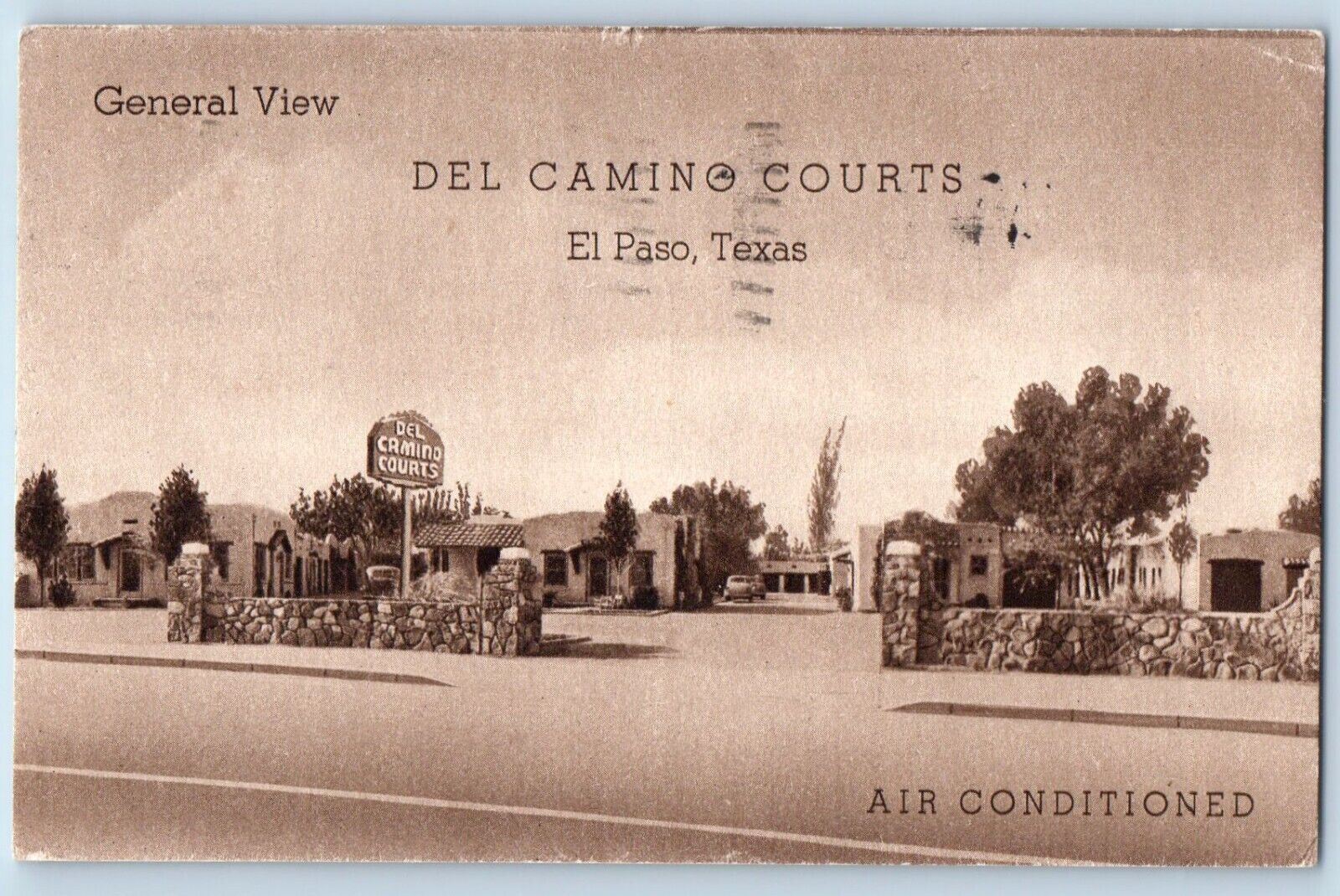 El Paso Texas TX Postcard Del Camino Courts General View c1939 Vintage Antique