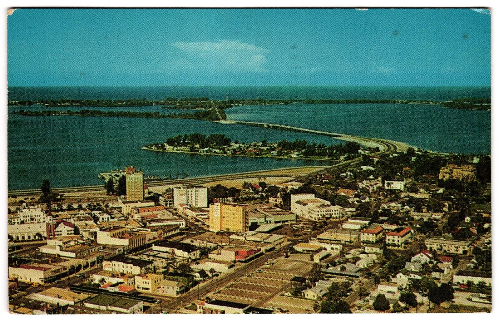 Downtown Sarasota Florida\'s West Coast Aerial View Palmer Bank c1960s Postcard