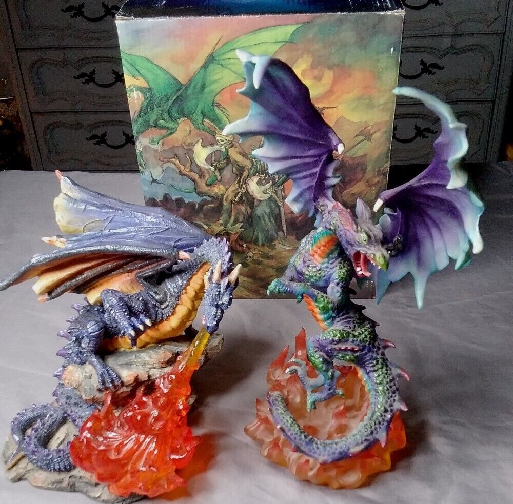 2 Vtg Summit Collection Myths & Legends Fire Breathing Dragon Figures Statue