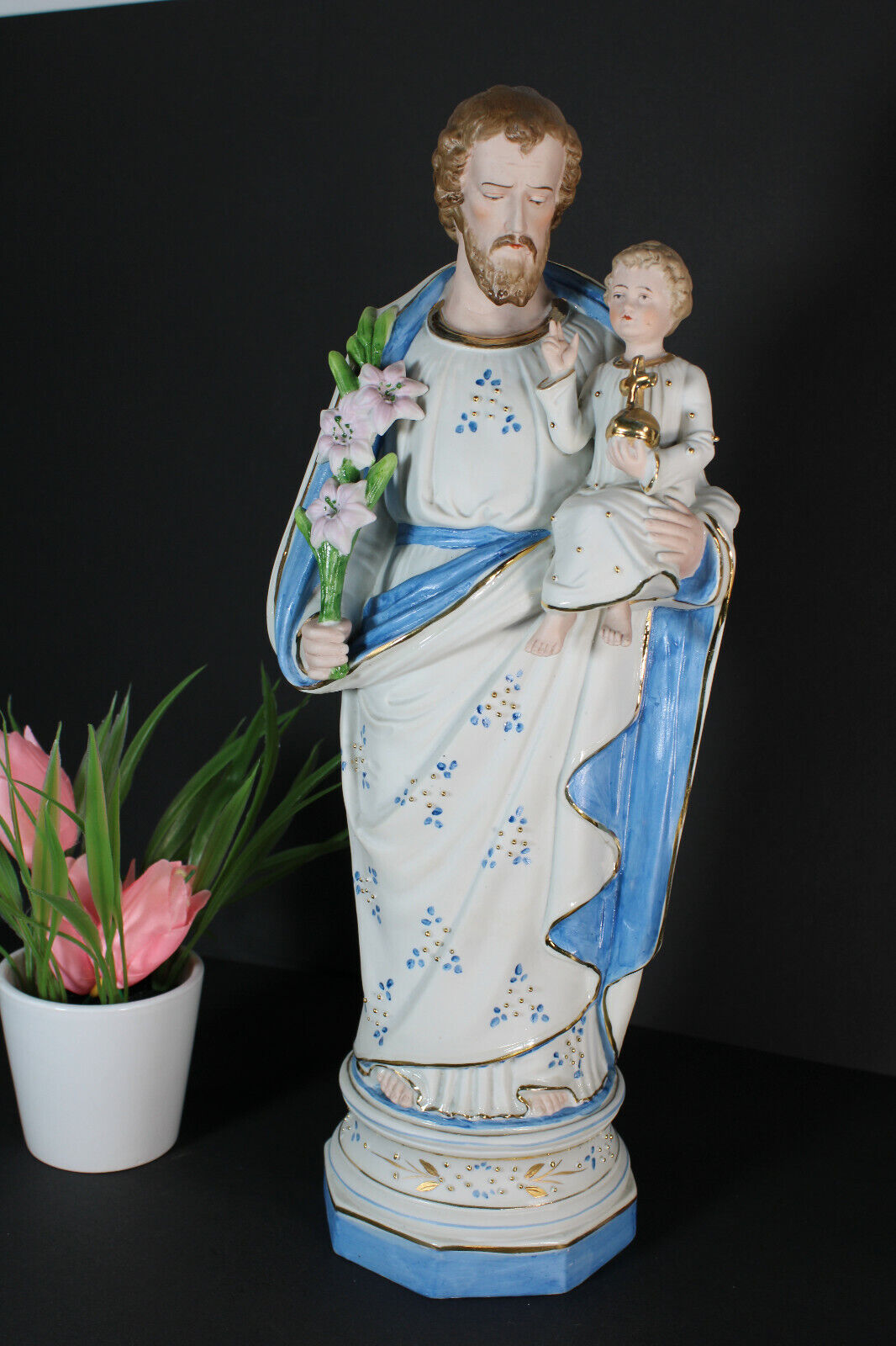Antique bisque porcelain saint joseph Figurine statue religious 
