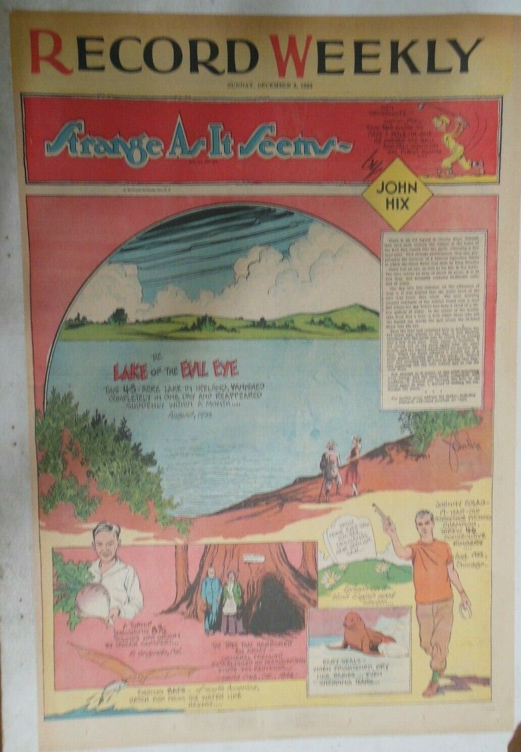 Strange As It Seems: Irish Evil Eye Lake, Record Turnip by Hix from 12/3/1933