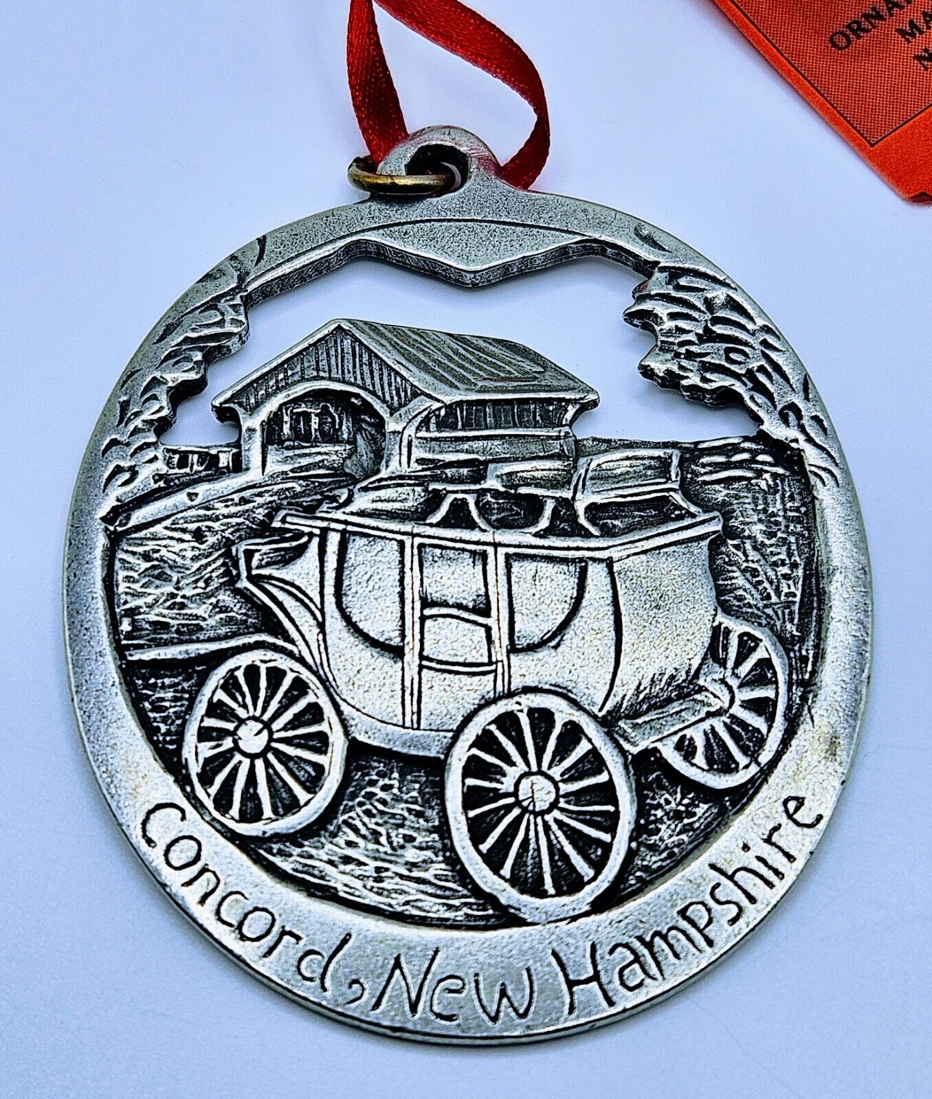 Vintage Havstad Pewter Christmas Ornament Concord New Hampshire Wagon 2” Norway 