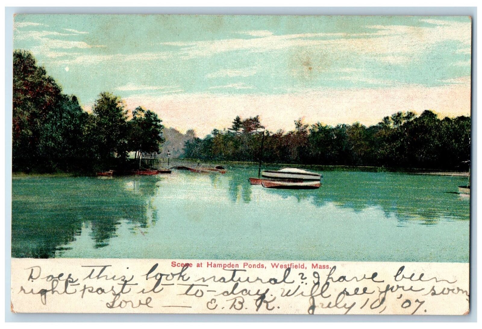 c1910s Scene At Hampden Ponds Westfield Massachusetts MA Unposted Boats Postcard
