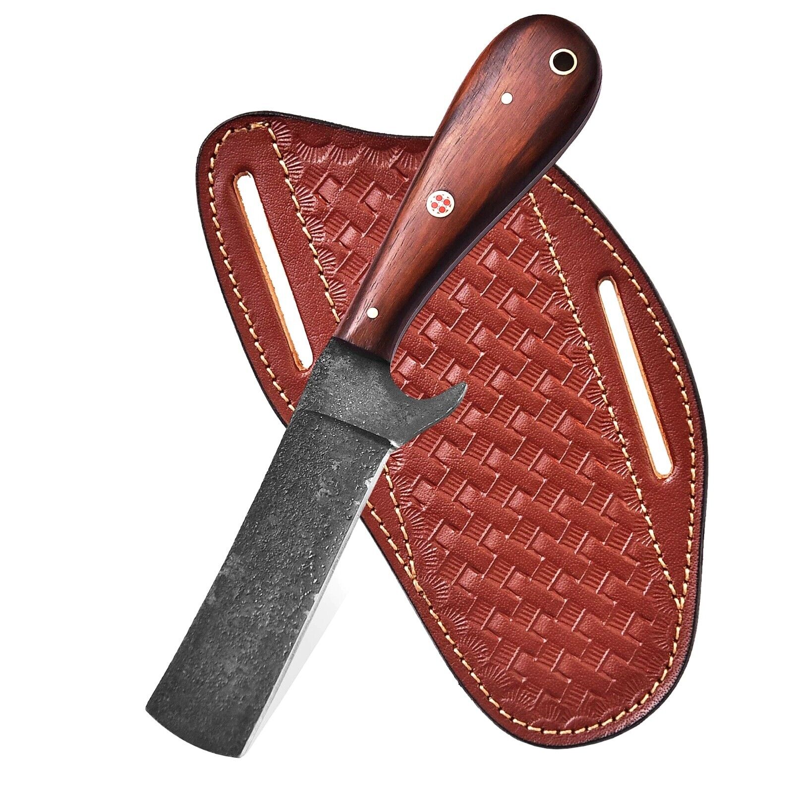 Handmade 1095 Steel Cowboy Bull Cutter Knife With Cross Draw Leather sheath