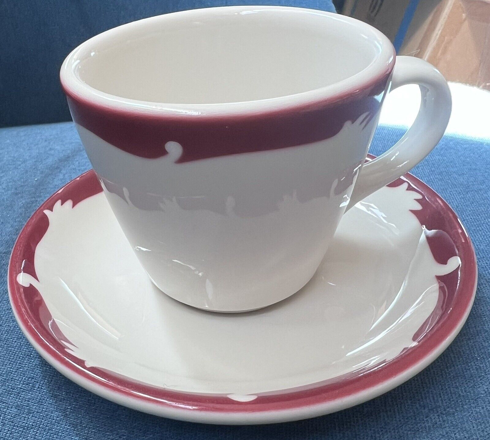 Syracuse China USA Restaurant Ware Cup 3 1/4”D and Saucer 5 5/8”D Airbrushed Rim