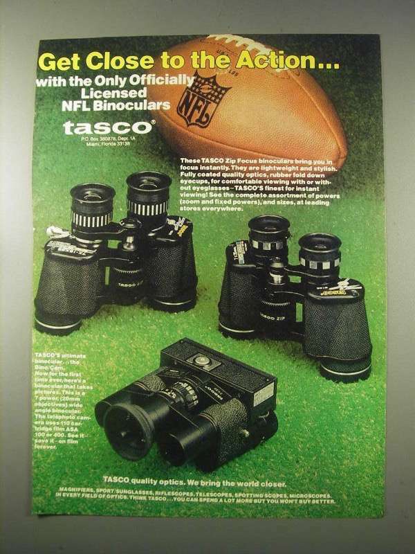 1978 Tasco Binoculars Ad - Get Close to the Action