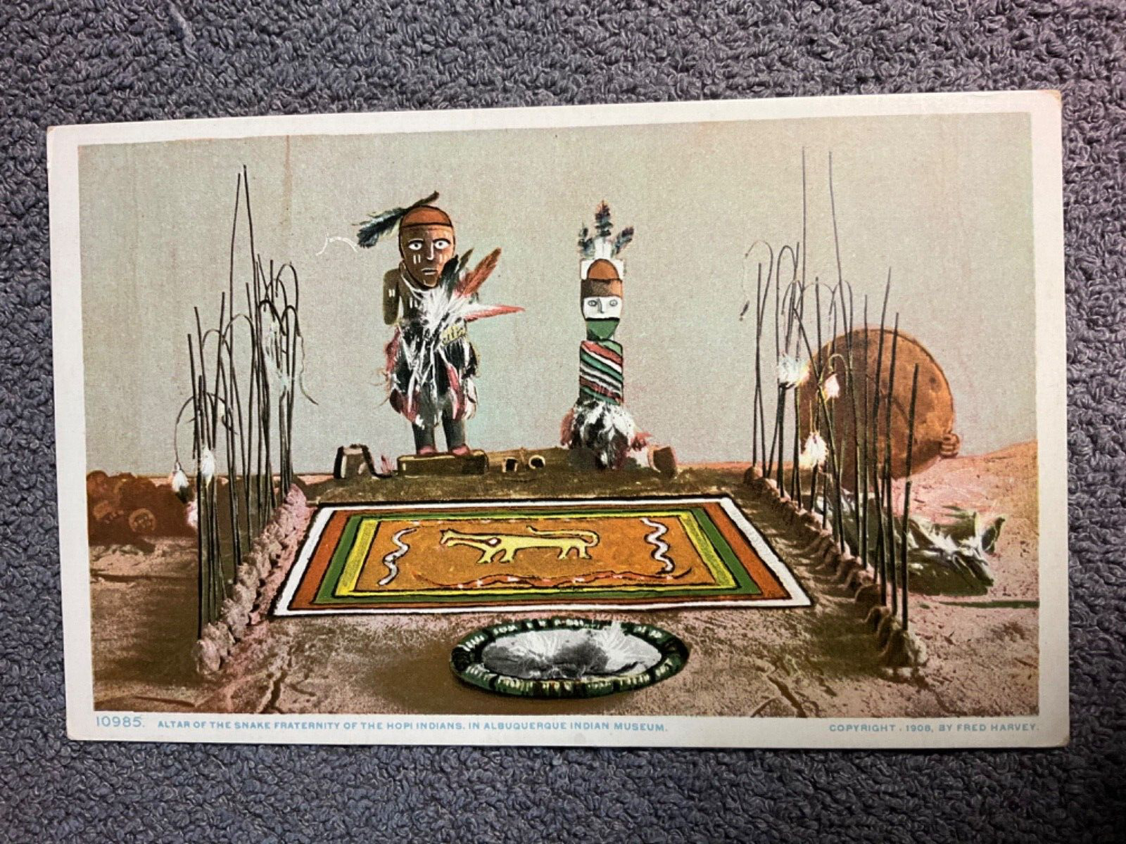 Altar of the Snake Fraternity Hopi Indians Postcard Fred Harvey