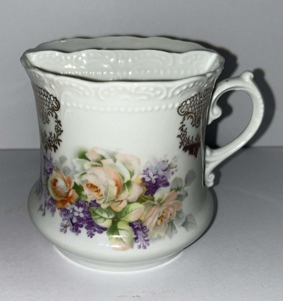 Antique Mustache Cup Left Handed Germany Roses Porcelain Rare Victorian