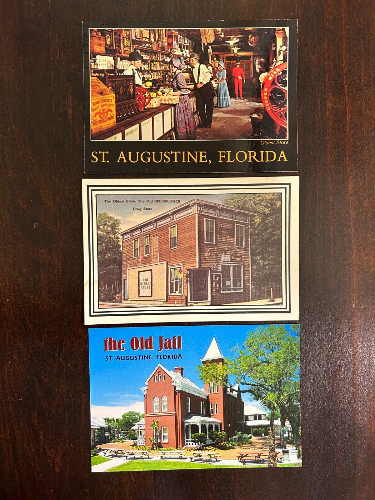 The Oldest Store & The Old Jail, St. Augustine, Florida Postcards (lot of 3)