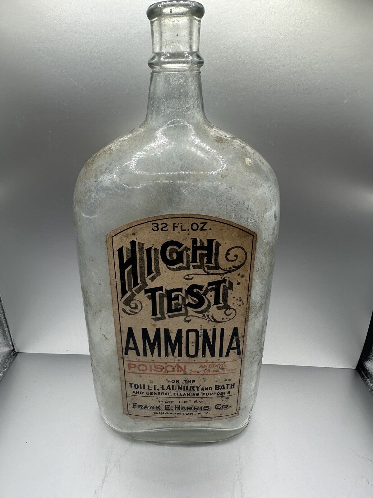 Antique Paper Label Poison High Test Ammonia Bottle Toilet Laundry Bath Harris 