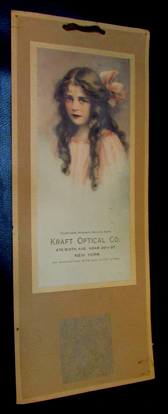 Antique 1918 Beautiful Girl Old Small 5x14 Wall Calendar Kraft Optical New York