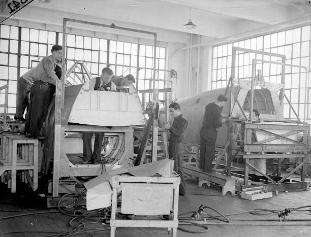 Workers building Navy planes at the Brewster Aeronautical Corporat .. Old Photo
