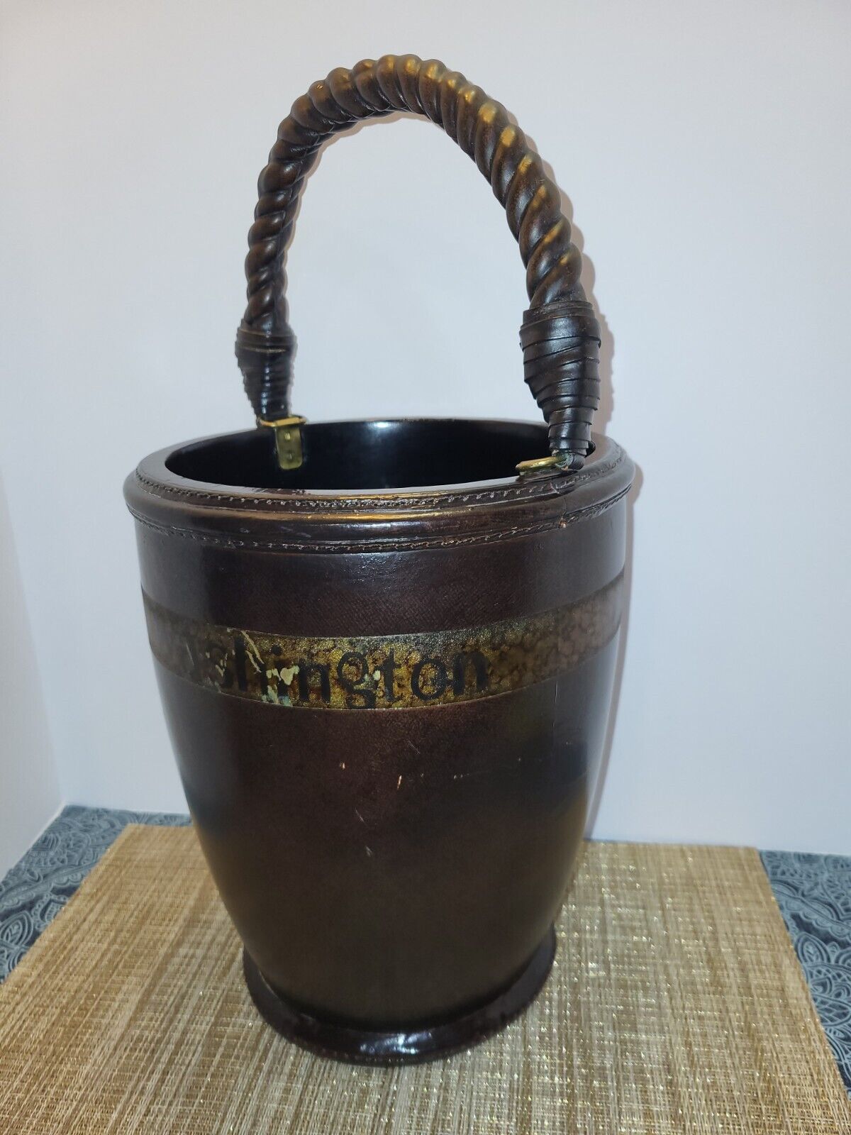 Antique MAITLAND SMITH RARE LEATHER WRAPPED FIRE BUCKET