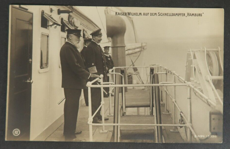 Kaiser Wilhelm on The Express Steamer Hamburg Postcard RPPC Ocean Liner German