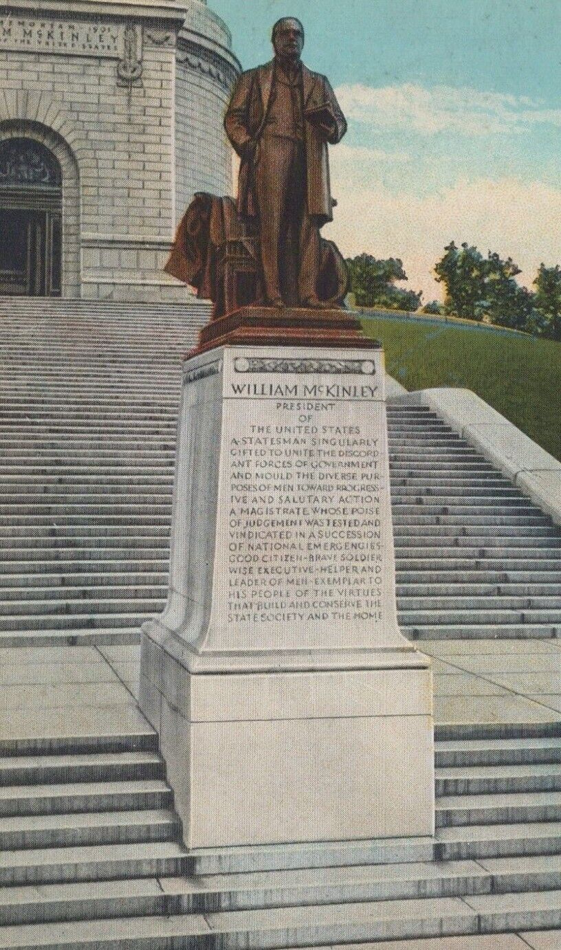 The WM McKinley Monument Canton Ohio Statue White Border Vintage Post Card