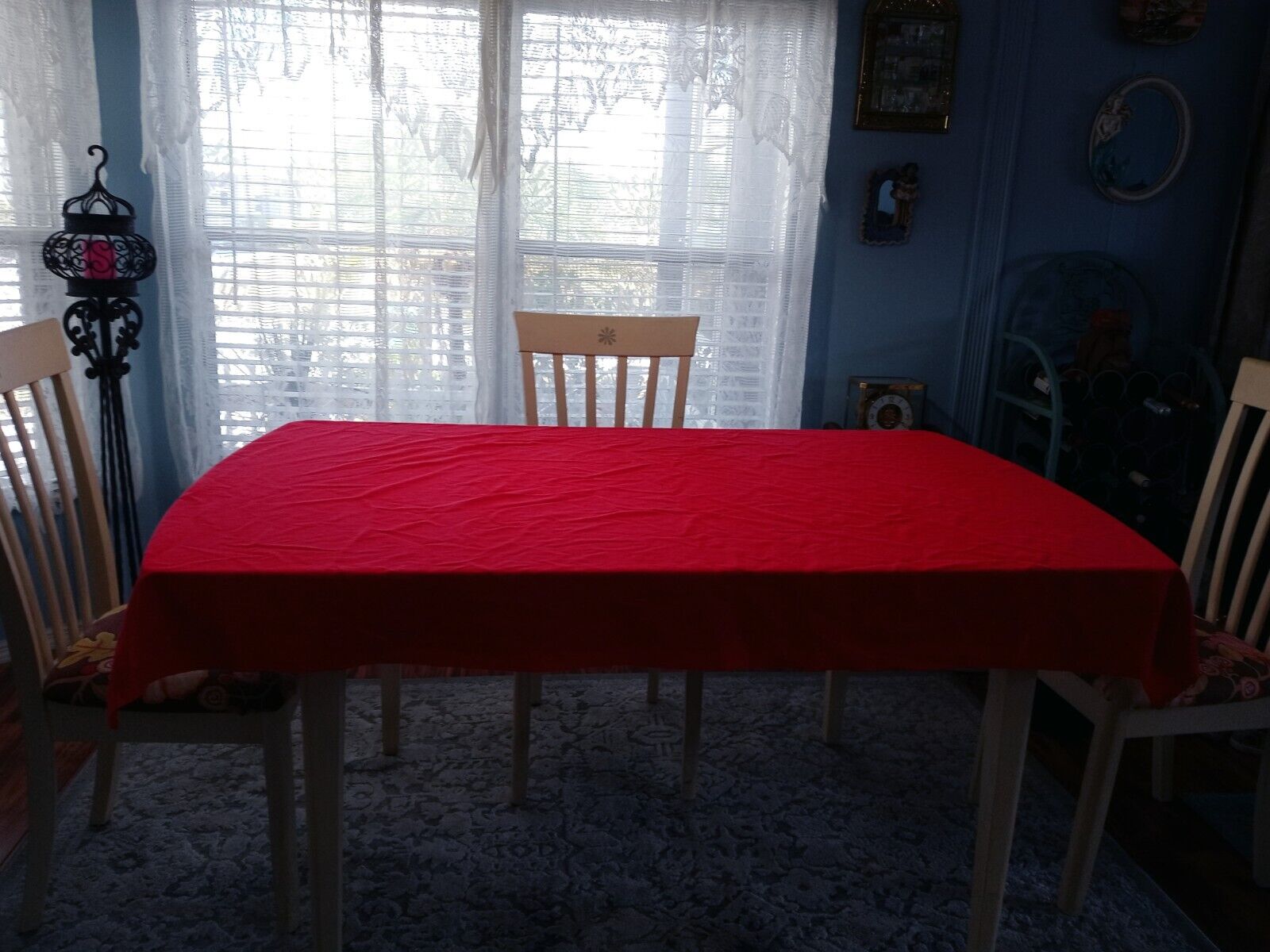 Vintage 1960\'s Lien Cherry Red Cotton Rectangle Tablecloth 68\