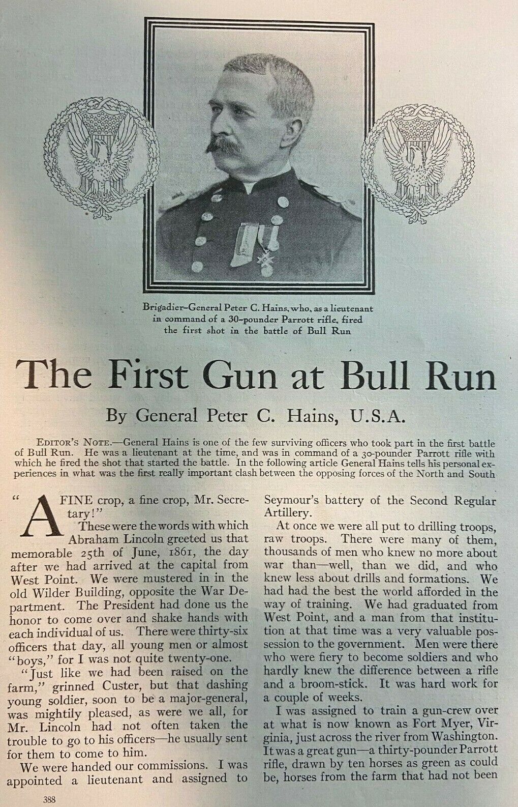 1911 General Peter Hains First Gun At Bull Run Civil War illustrated