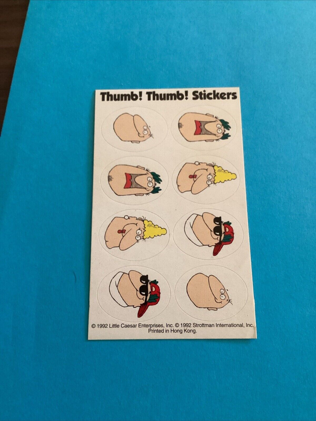 Vintage ~ 1992 ~ LITTLE CAESARS ~ Thumb Stickers ~  6 Total ~ Promotional Item 