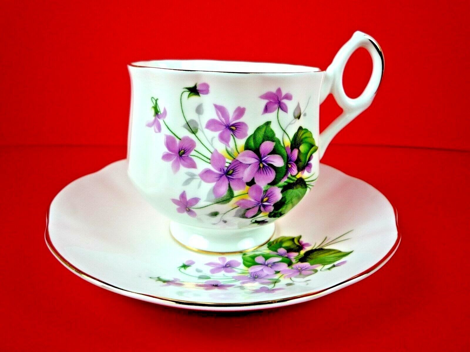 Vintage Royal Dover Violet Floral Teacup & Saucer Set ~ MADE IN ENGLAND