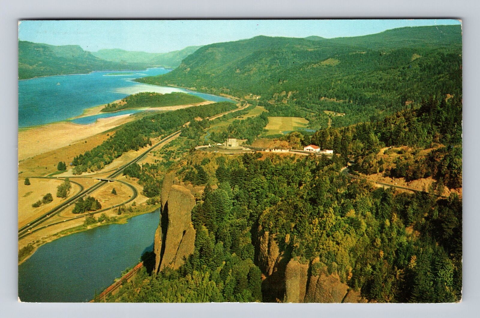OR-Oregon, Aerial Columbia River Separating Two States, Vintage c1961 Postcard