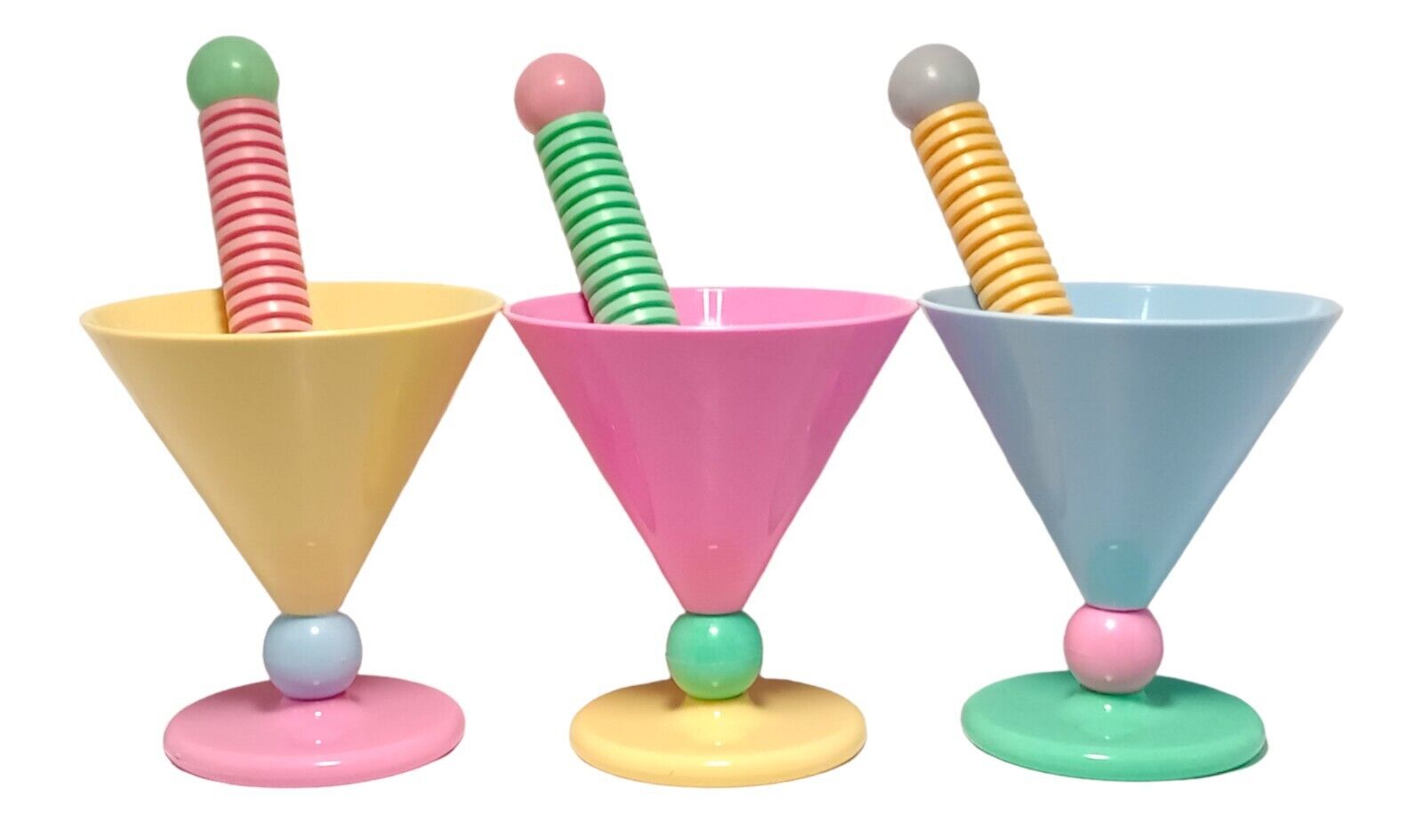 VINTAGE Set Of 3 Shangyih Martini Cocktail Pastel Ice Cream Dessert Bowls Spoons