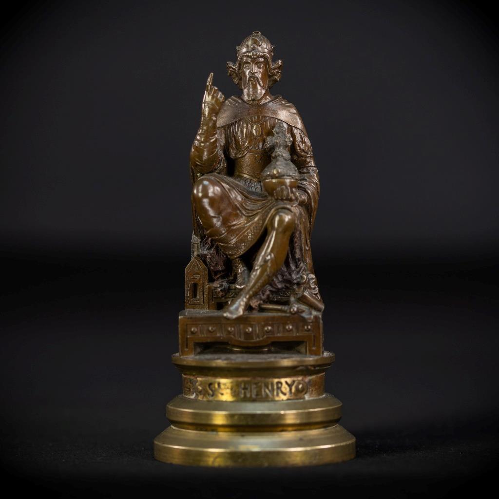 St Henry II Bronze Sculpture |Antique Holy Roman Emperor Statue Saint Exuberant_