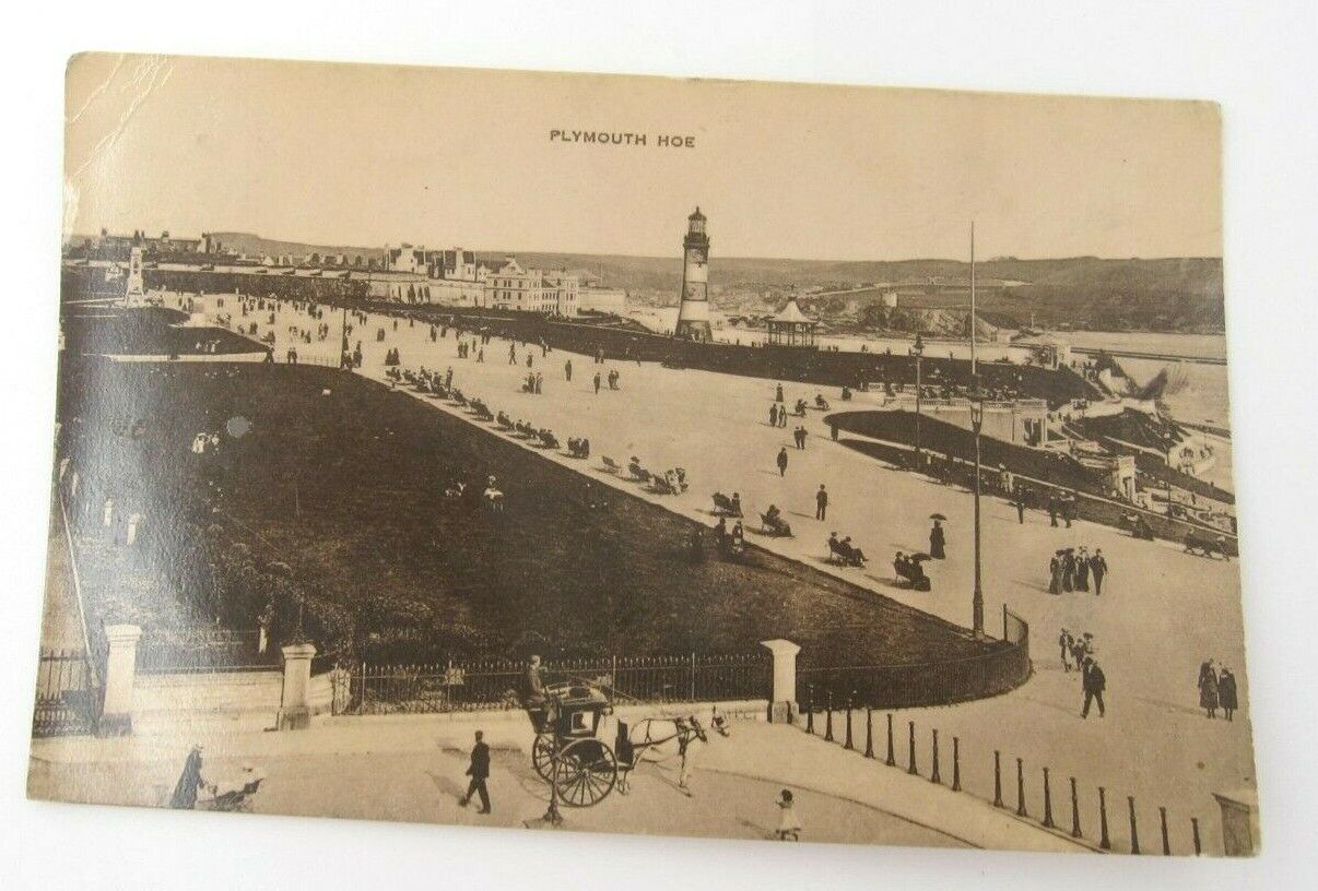 Vintage Plymouth Hoe Bird Eye View City Scene UK Lighthouse Postcard (A15)