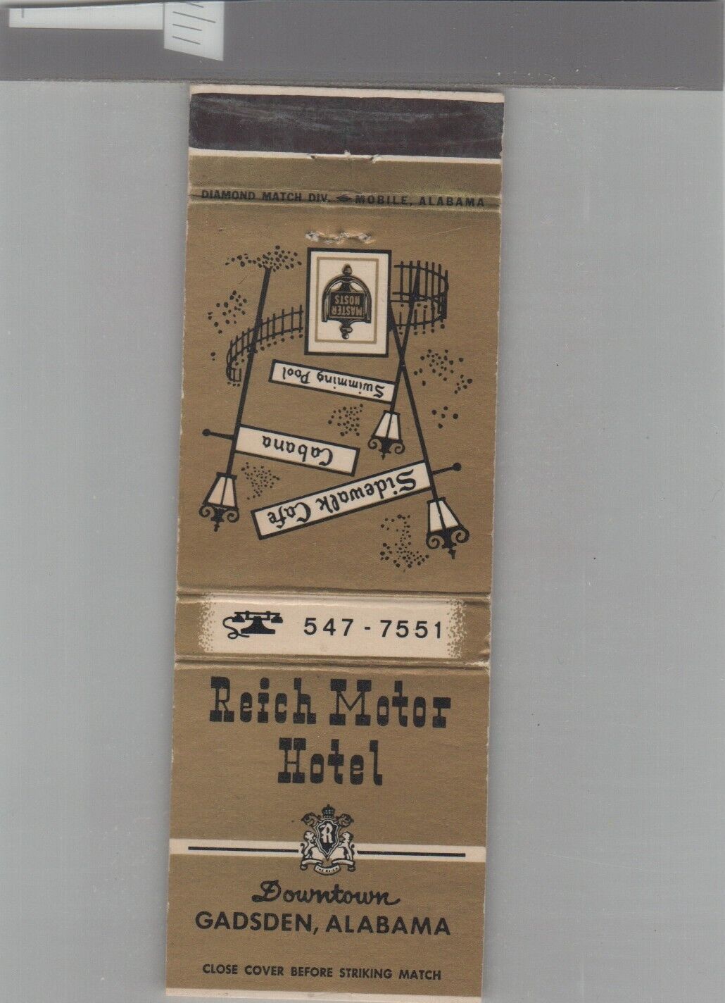 Matchbook Cover Reich Motor Hotel Gadsden, AZ