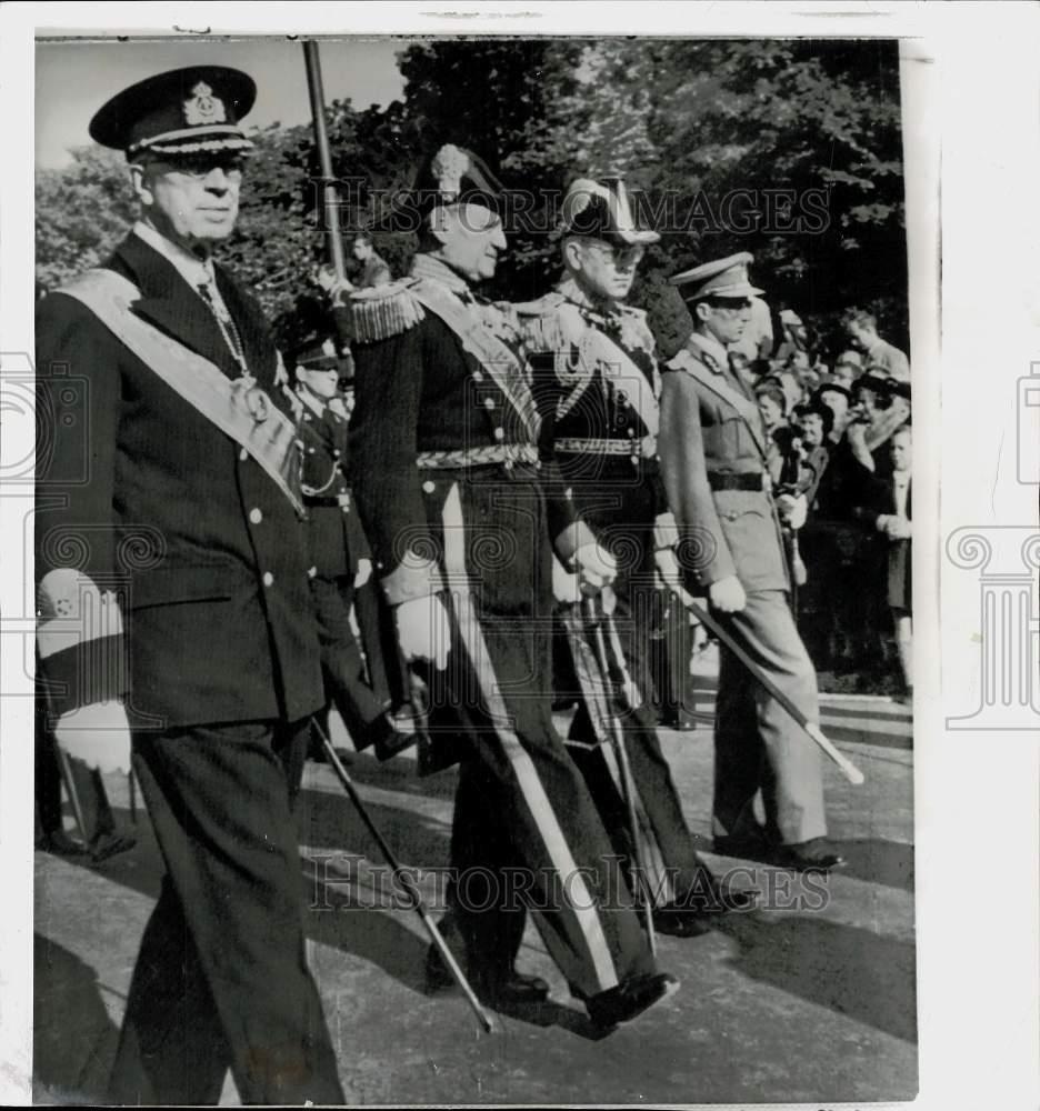 1957 Press Photo Four Kings in funeral procession for Norway\'s Haakon VII.
