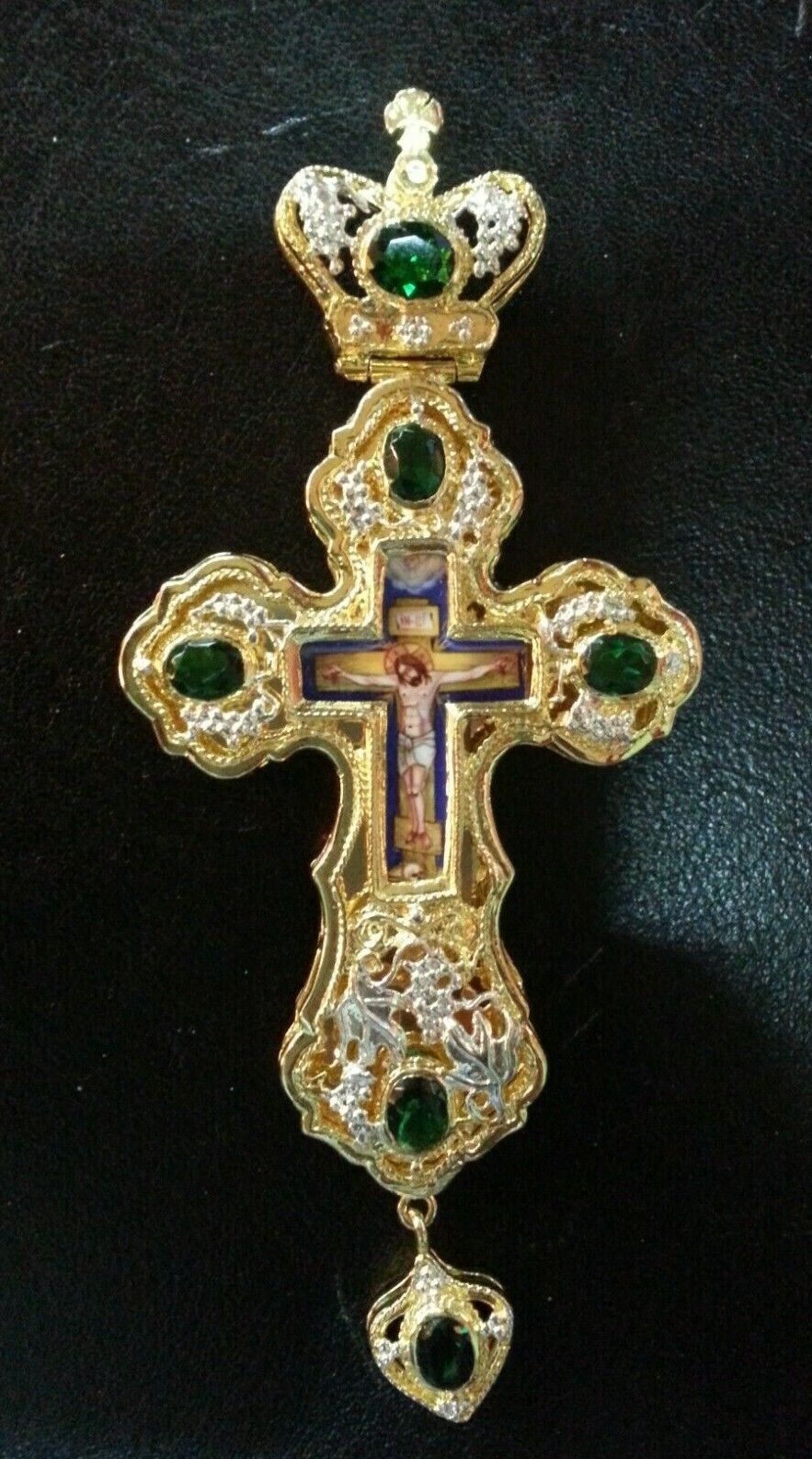 Orthodox Priest Pectoral Cross Two Color Green Stones 