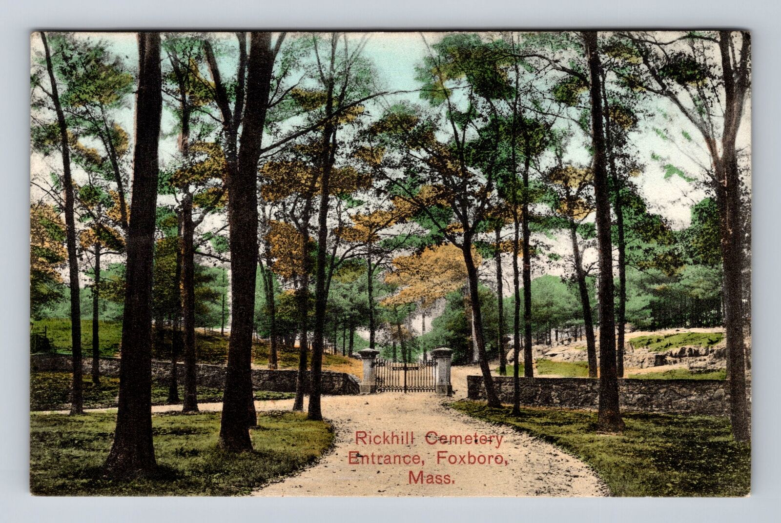 Foxboro MA-Massachusetts, Entrance to Rickhill Cemetery Antique Vintage Postcard