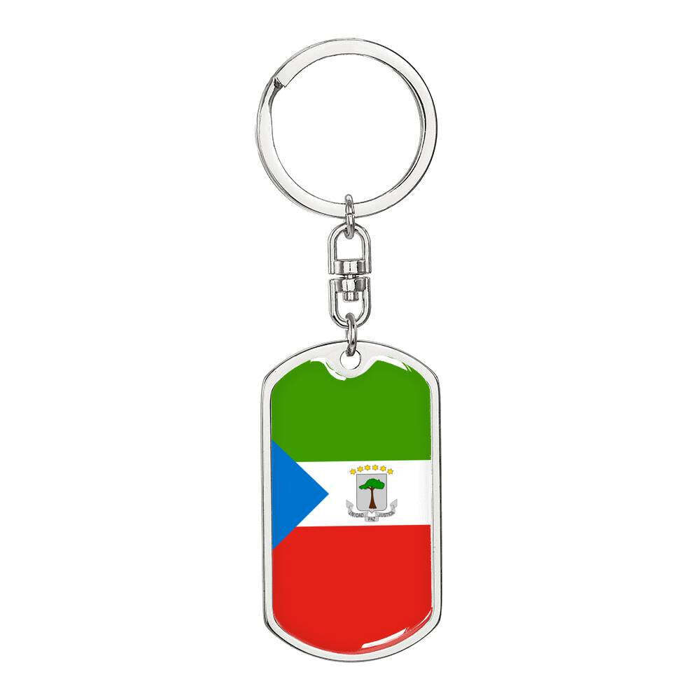 Equatorial Guinea Flag Keychain Dog Tag Stainless Steel or 18k Gold
