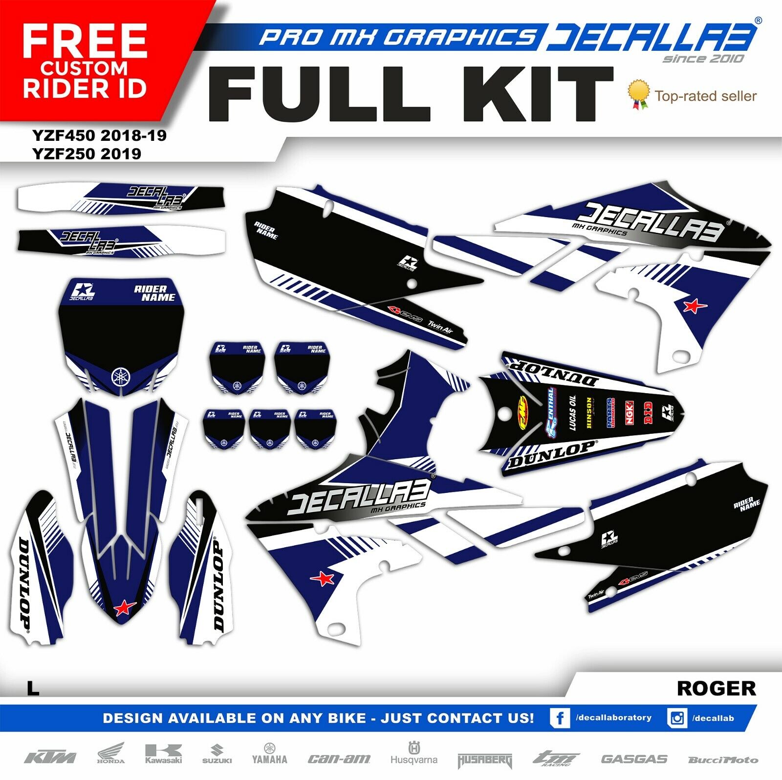 YAMAHA YZF 450 2018 2019 YZF 250 2019  MX Graphics Decals Stickers Decallab