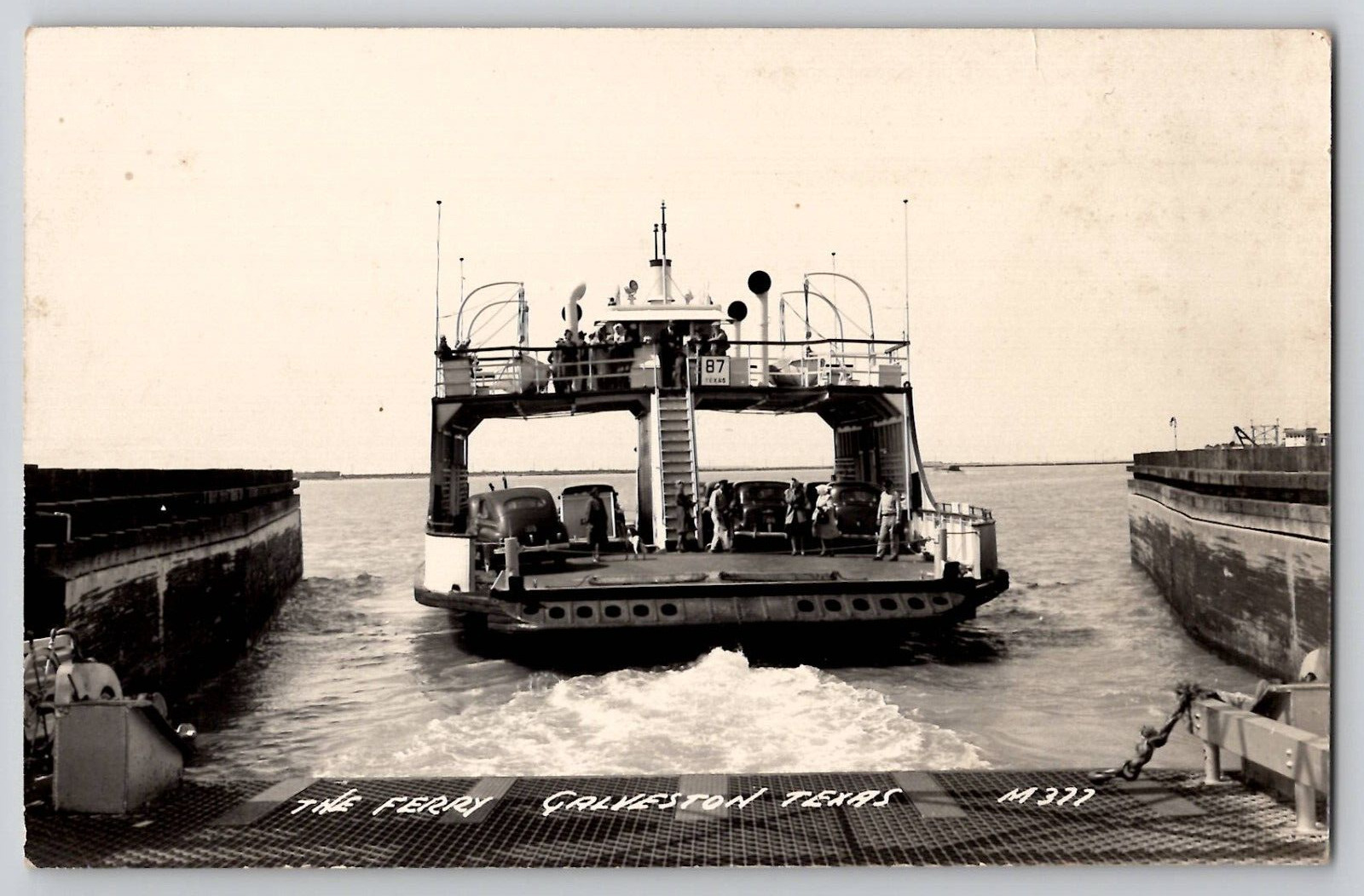 Galveston Texas TX Ferry Car Passengers Dog RPPC Photo Postcard 1930-40's
