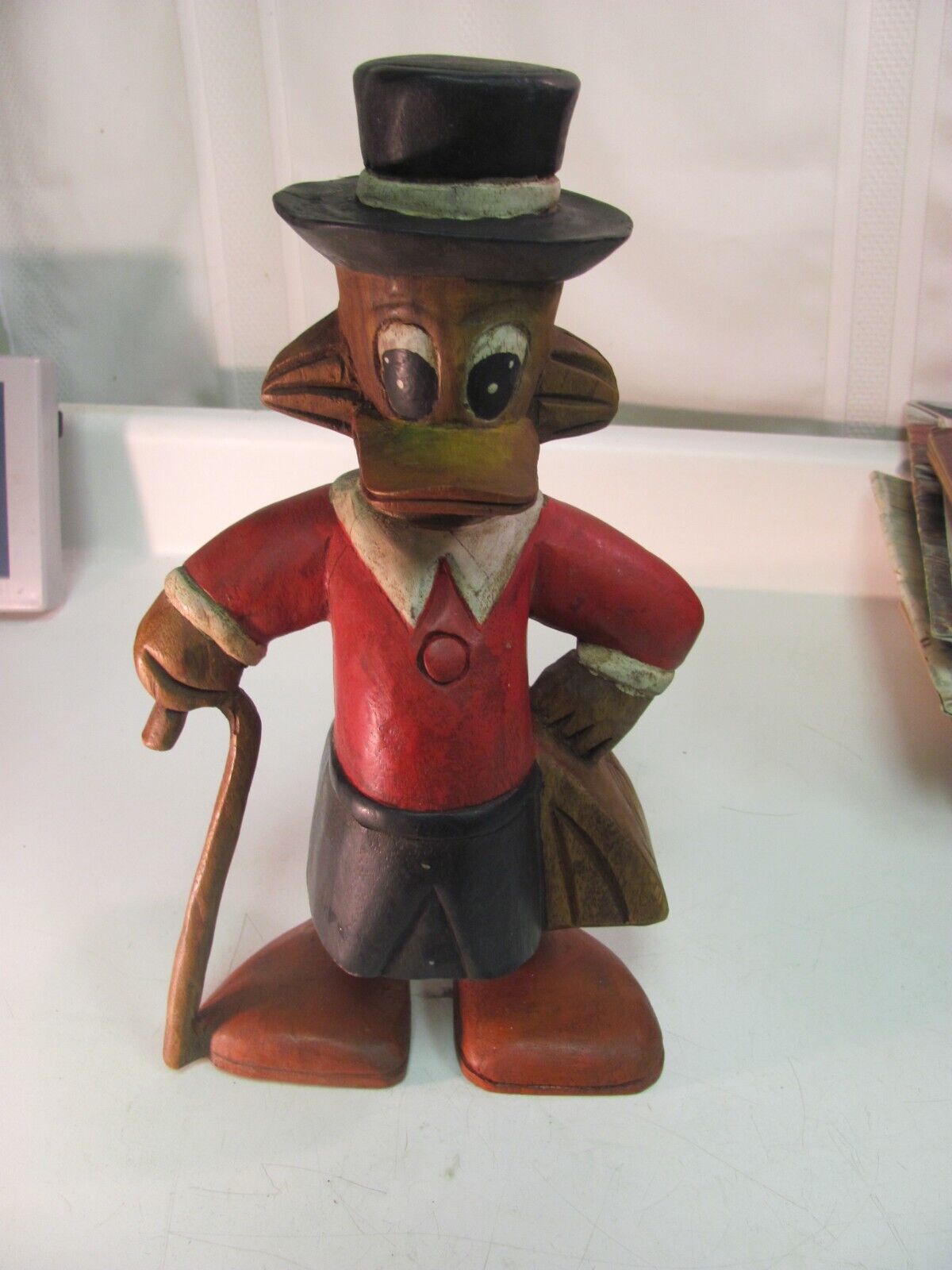 Vintage Walt Disney Scrooge McDuck Standing Money Bag Old Handmade Wood Statue