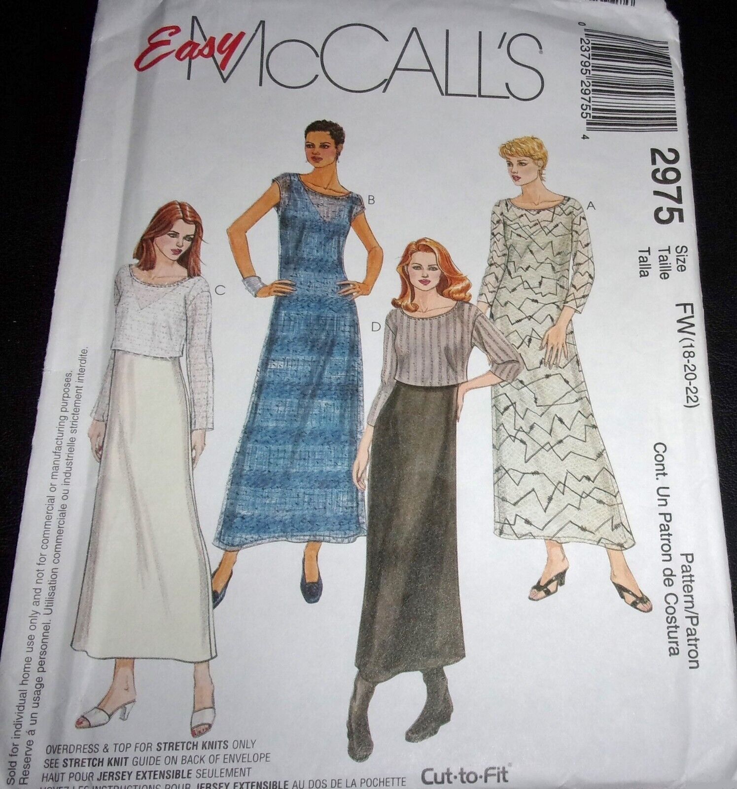 McCall\'s Pattern 2975 Maxi Dress & Box Jacket Top Miss & Petite Size 18-22 Uncut
