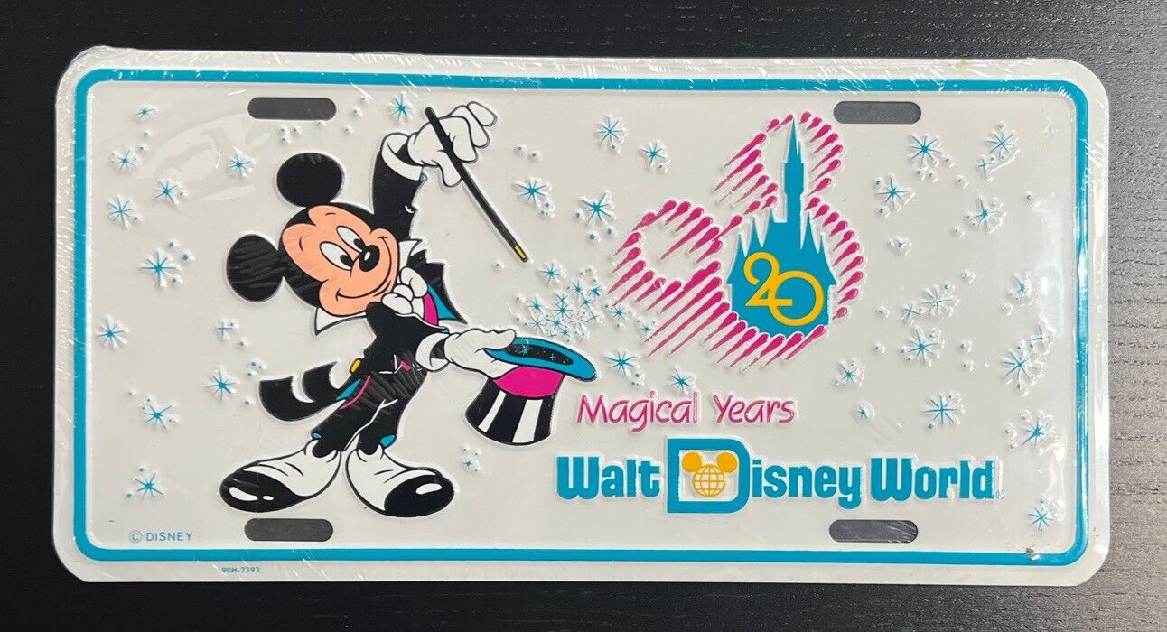 RARE Vintage Disney World 20th Anniversary Mickey Mouse License Plate - SEALED