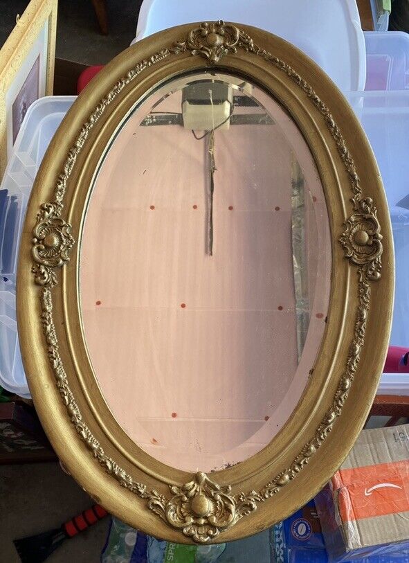 Antique Beveled Glass Oval Ornate Framed Mirror