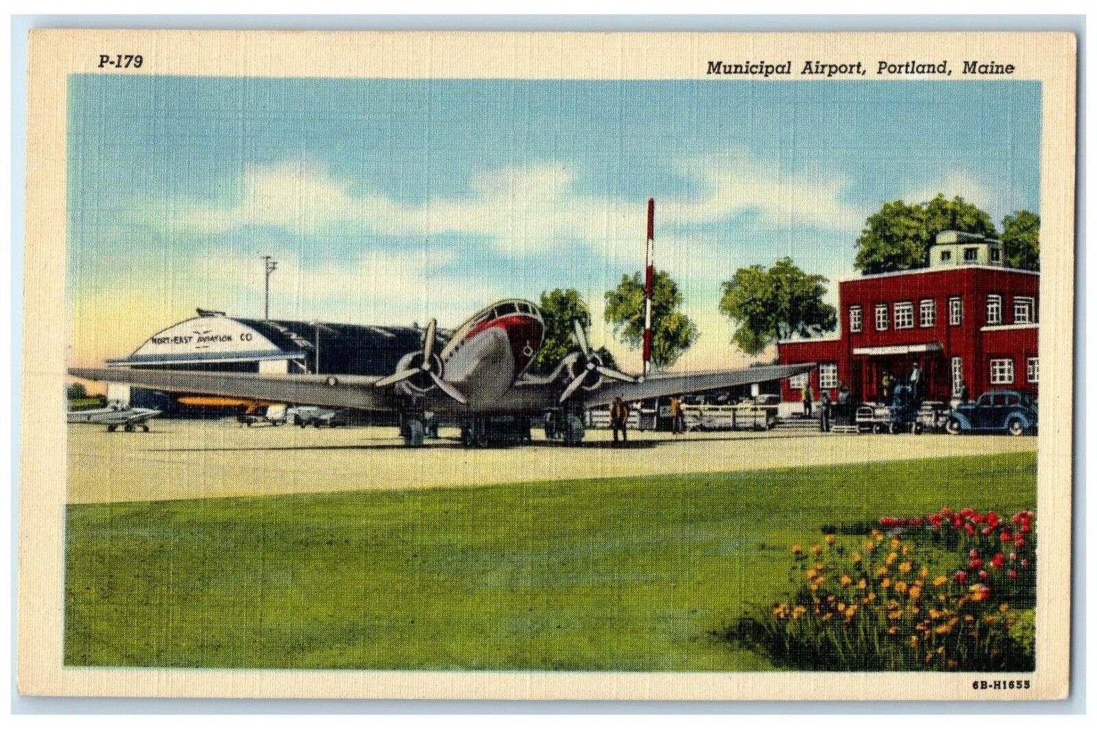 c1930\'s View Municipal Airport  North East Aviation Co. Portland Maine Postcard