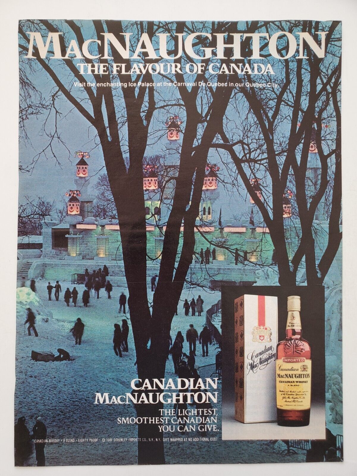 MacNaughton Canadian Whisky Ice Palace Quebec Carnavale  1981 Vintage Print Ad