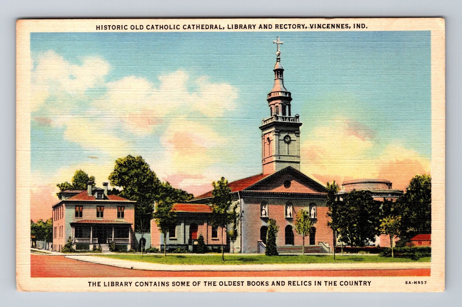 Vincennes IN-Indiana, Catholic Cathedral Library & Rectory Vintage Postcard