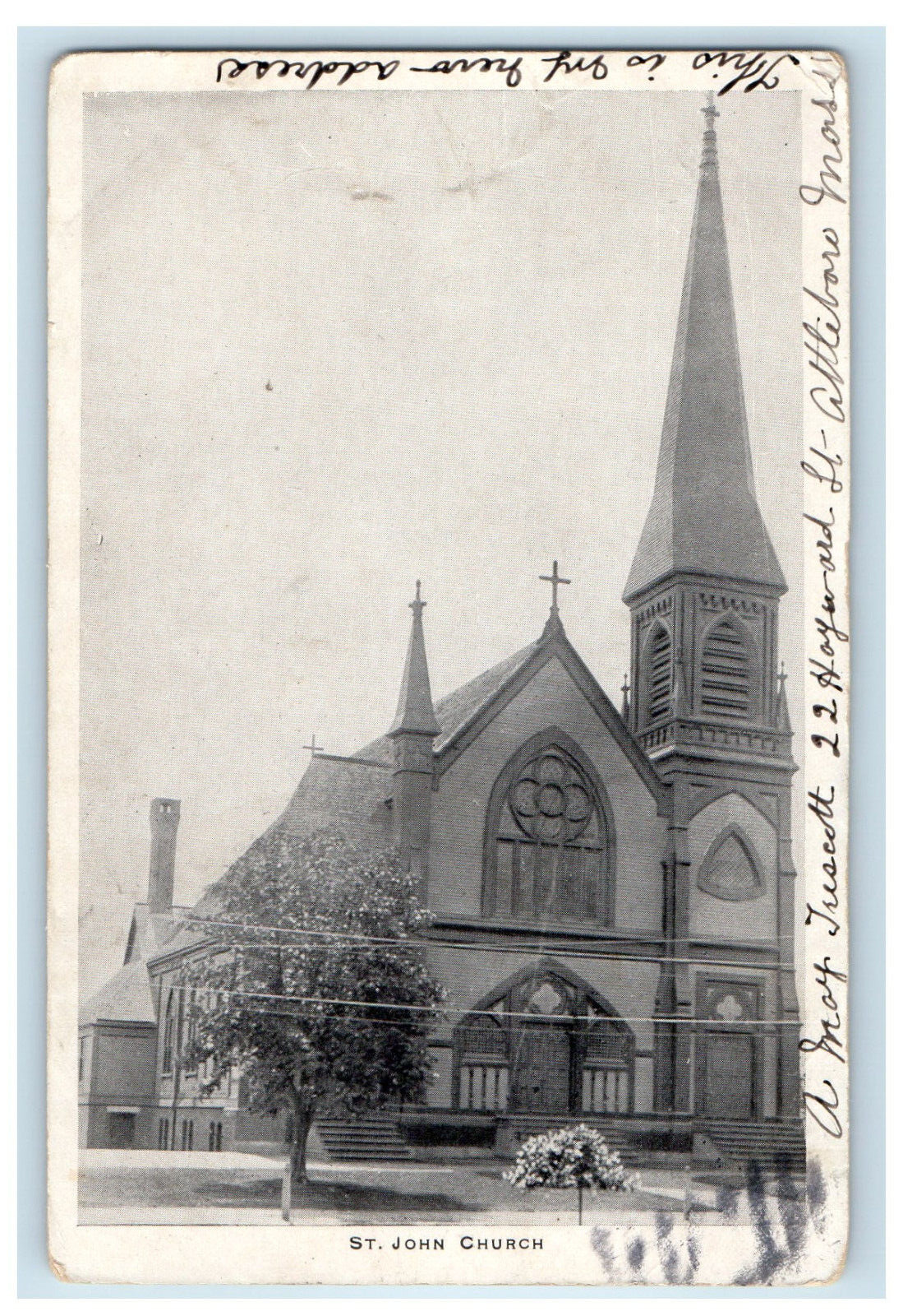 c1900s St. John Church View, Henniker NH PMC Posted Antique Postcard