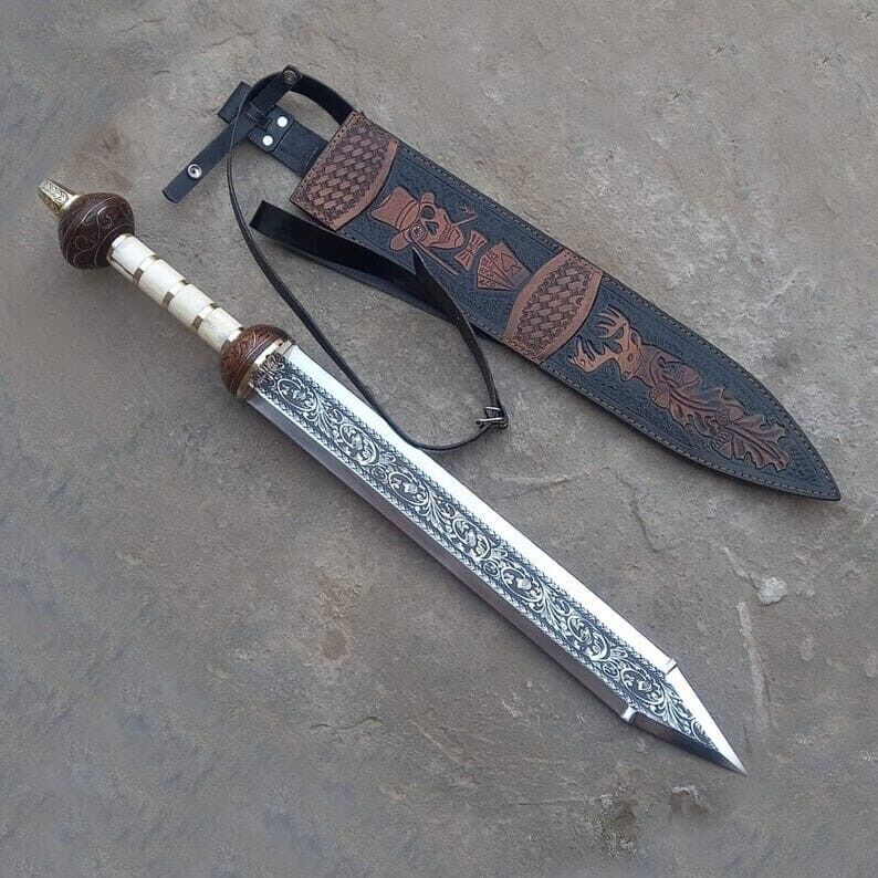 Handmade Chisel Engraved/Hand Engraved Roman Gladius Viking Sword-gift for men