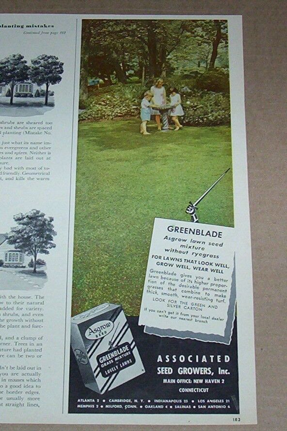 1950 print ad - Asgrow lawn grass seed family kids home New Haven CT Advertising