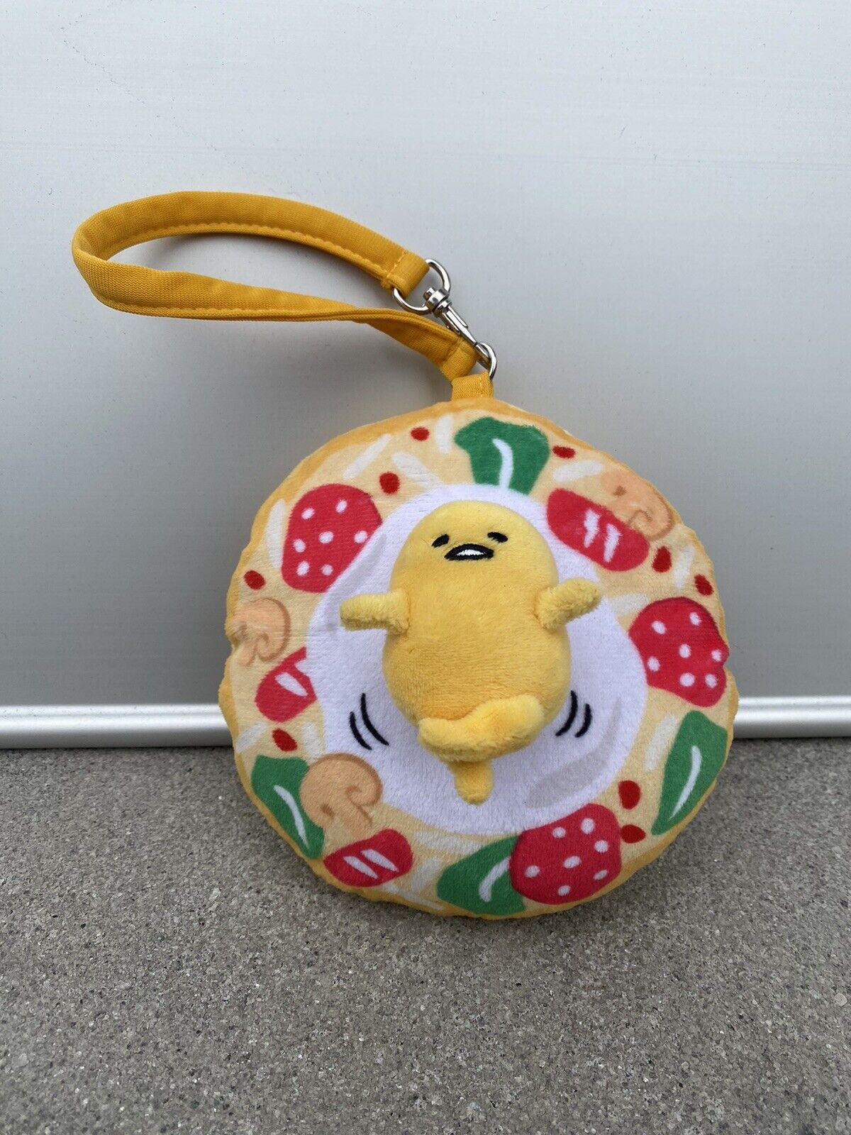 Sanrio Gudetama Foldable Eco Duffle Bag Shape Plush Pouch Key Chain NWOT