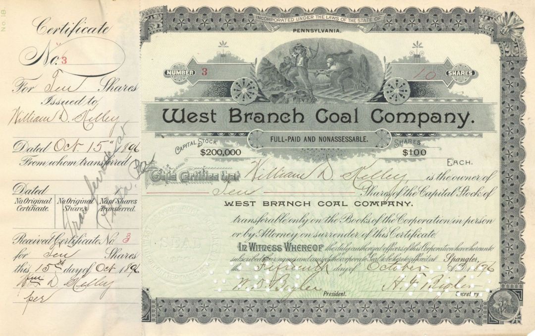West Branch Coal Co. - Stock Certificate - Mining Stocks