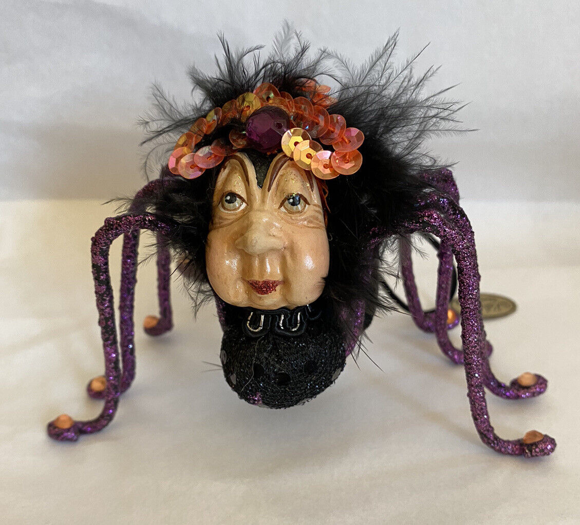 Katherine\'s Collection 4” Witch Faced Jeweled Spider Halloween Ornament