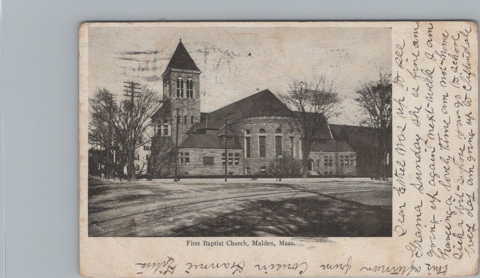Postcard First Baptist Church Malden MA 1906