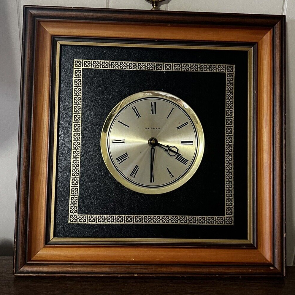 Vintage MCM Waltham Wall Clock Square Gold