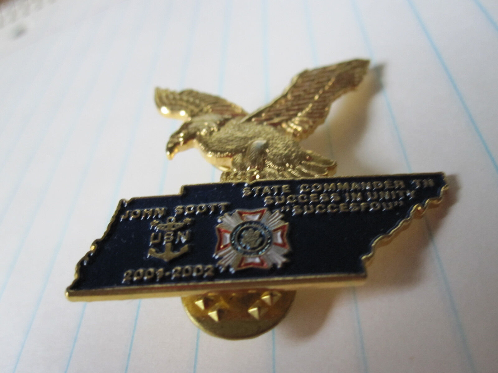 USN 2001-2002 JOHN SCOTT State Commander TENNESSEE Eagle Pin Pinback
